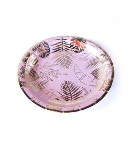 Plato de Polipapel Rosa con Stamping Dorado Hojas x 8