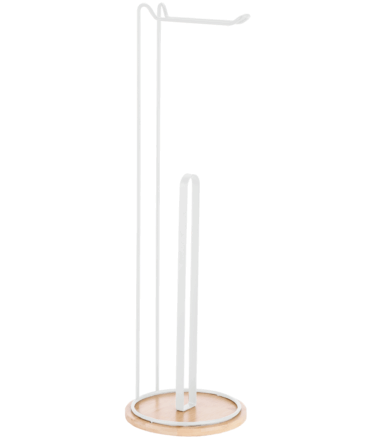 Soporte Papel Higienico Pie Madera Blanco